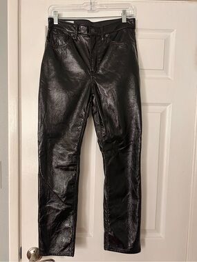 GAP Vintage High Rise Slim Straight Shiny Black Faux Leather Pants